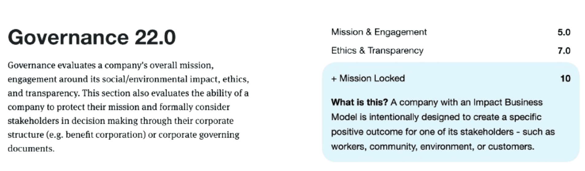 Greenhouse's B Corp breakdown of the governance section