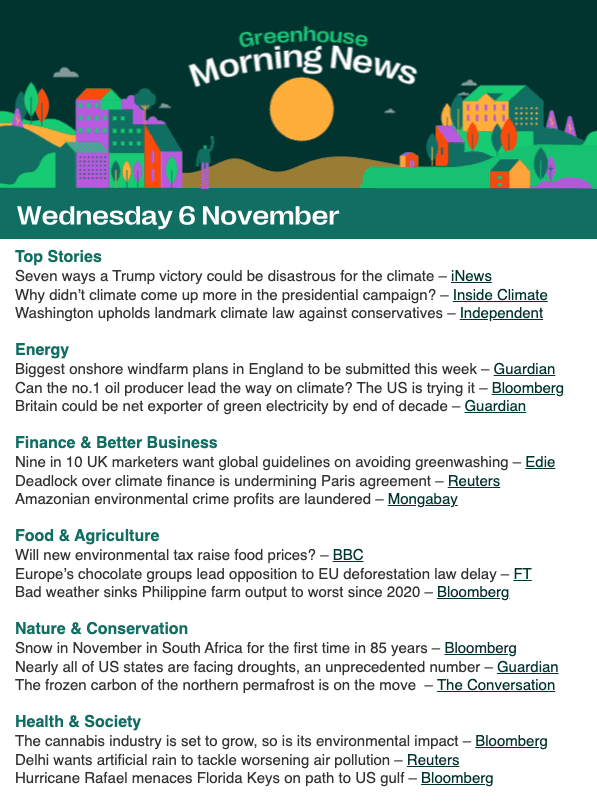 Preview of a Greenhouse Morning News email edition