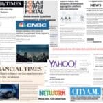 Collage of news headlines